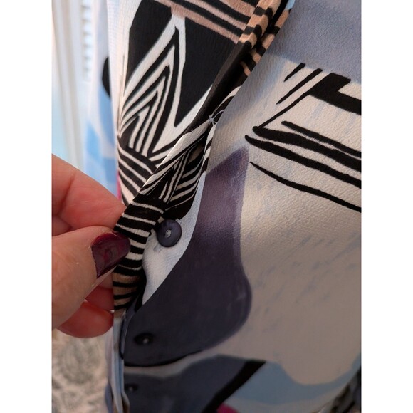 NIC + ZOE Blouse Women's S Jigsaw Bold Geo Abstract Art To Wear Button-Up Shirt - Picture 5 of 14